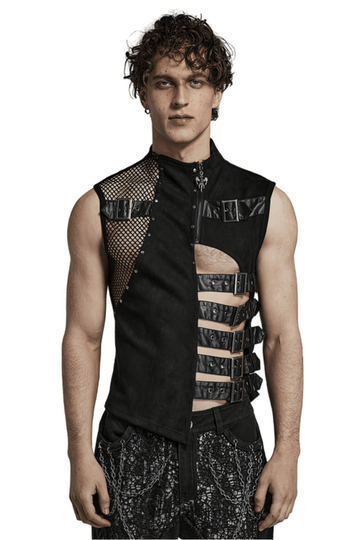 Sleek and Bold Buckled Suede Punk Vest for Men